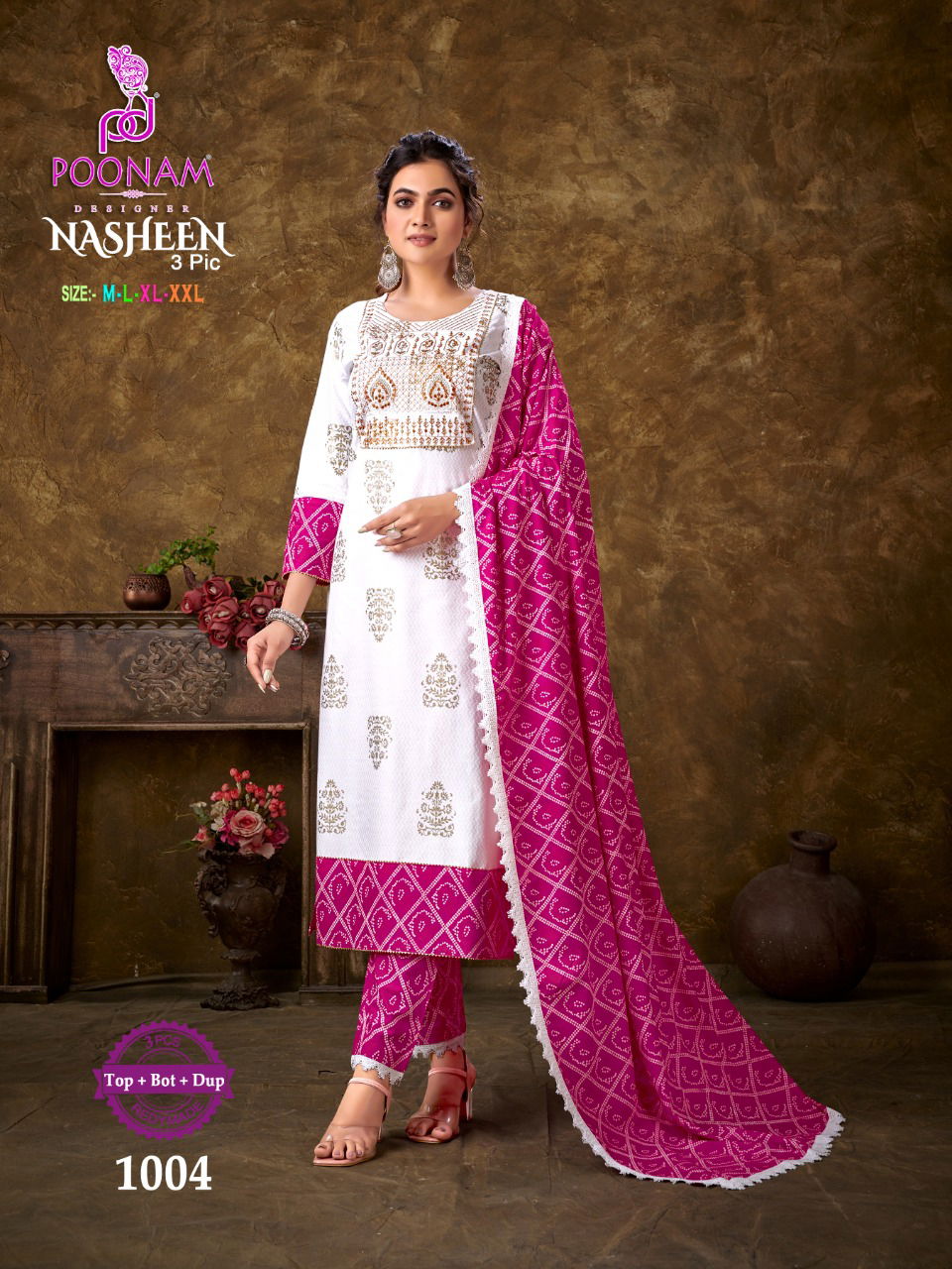 Poonam Nasheen 3 Pic Ethnic Wear Wholesale Readymade Salwar Suits Catalog
